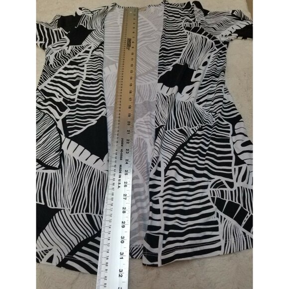 Icantoo Small Black White Leaf Print Open Front Cardigan Sweater 3/4 Sleeve USA - Picture 6 of 6